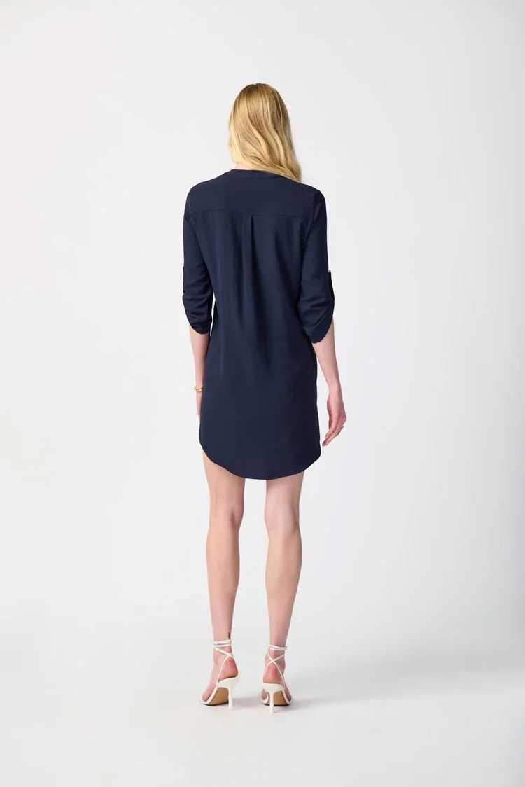 ﻿Joseph Ribkoff Style: 232201, Mandarin Collar Straight Dress, black, back view