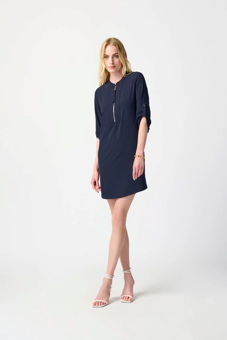 ﻿Joseph Ribkoff Style: 232201, Mandarin Collar Straight Dress, black, full view