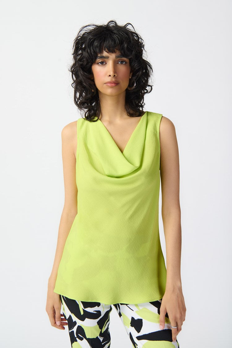 ﻿Joseph Ribkoff Style: 241103, Gauze Sleeveless Top with Cowl Neck, lime, front view