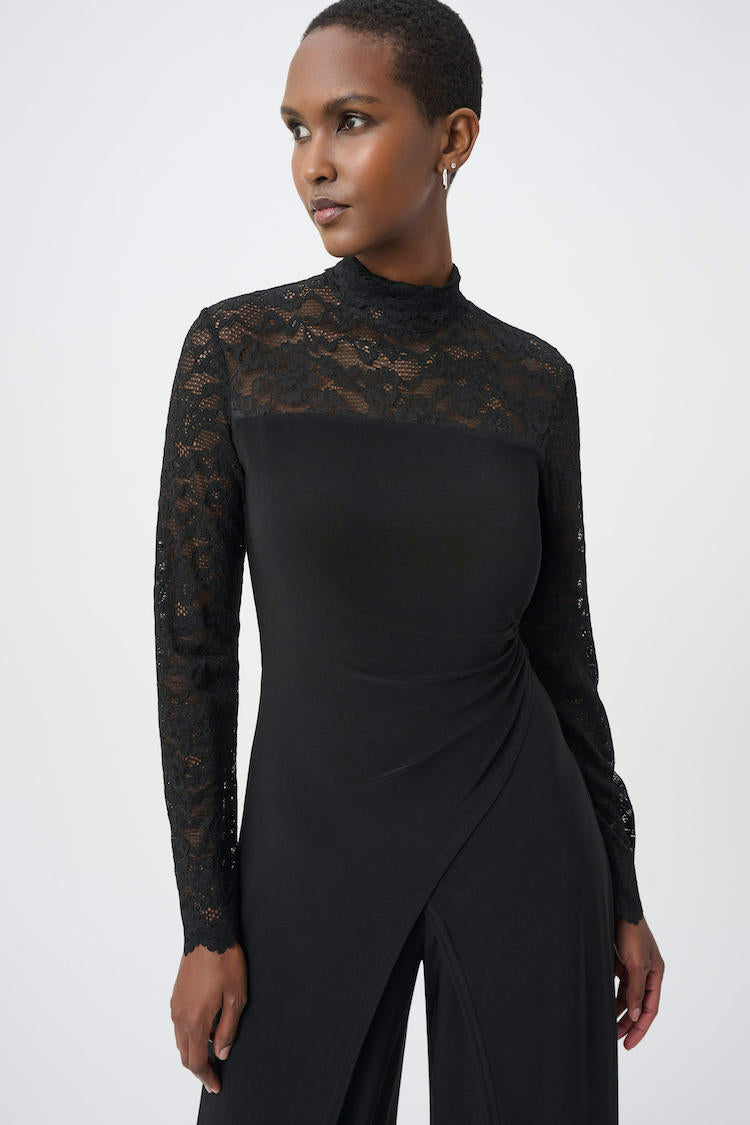 Joseph Ribkoff Lace Sleeve Wide Leg Jumpsuit