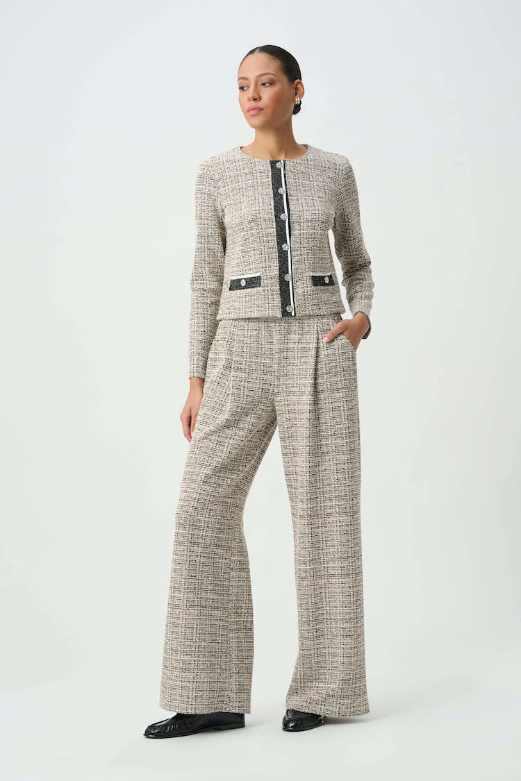 Joseph Ribkoff Plaid Boucle Wide Leg Pants