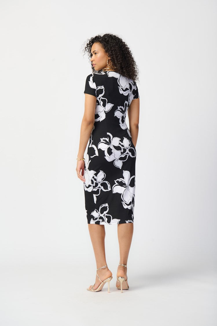 Joseph Ribkoff Style: 241050, Floral Print Silky Knit Wrap Dress, back view