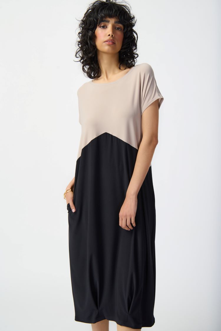 Joseph Ribkoff Style: 241128, Colour Block Cocoon Dress, front view