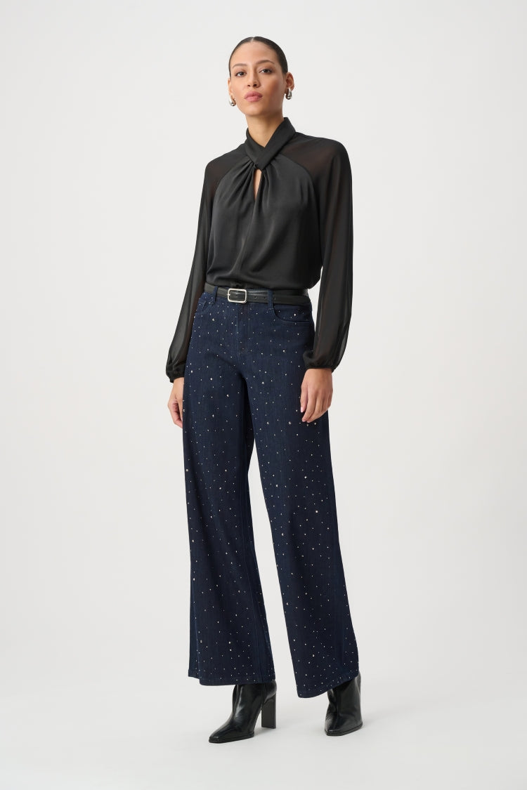 Joseph Ribkoff Embellished Wide-Leg Trousers