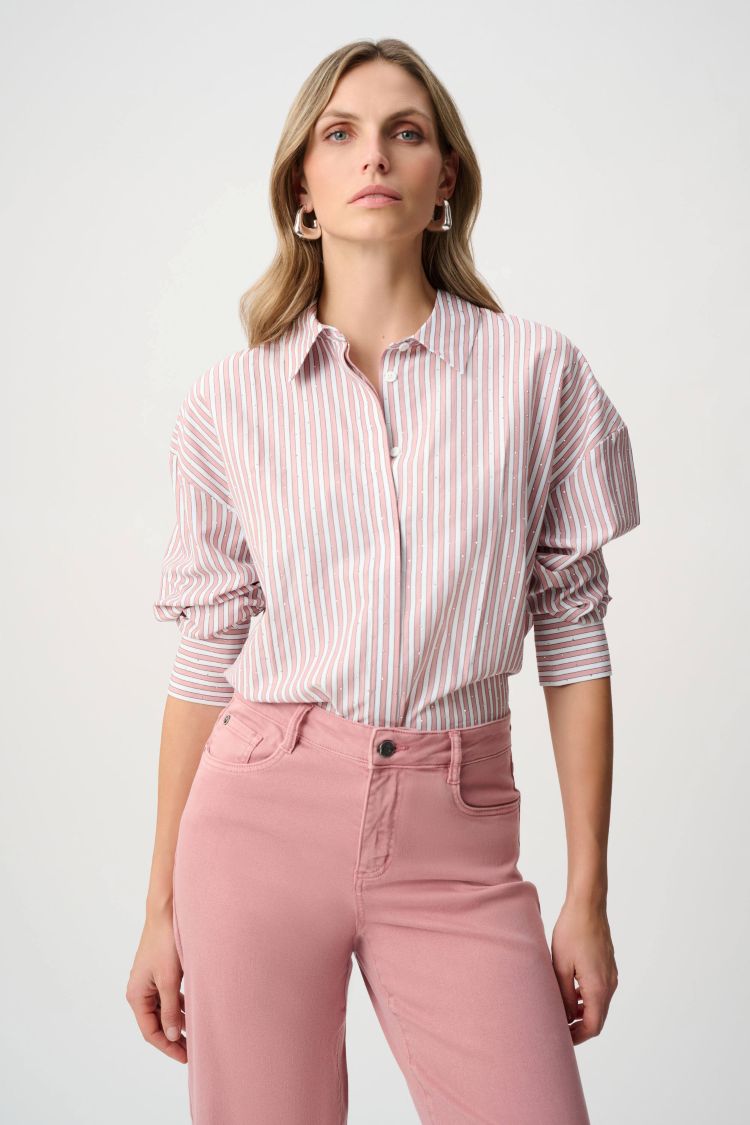 Rhinestone Striped Blouse