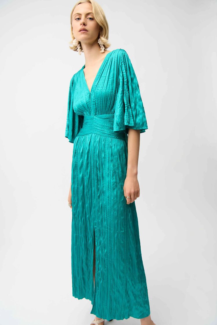 Satin Fit and Flare Pleated Dress