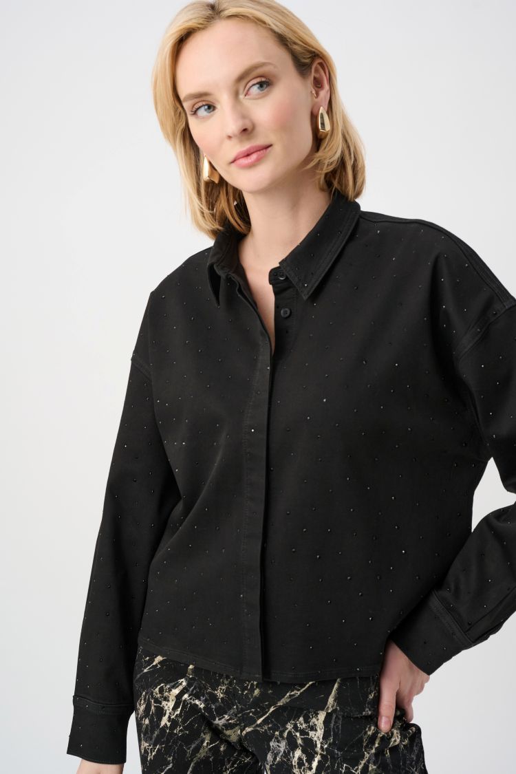 Cropped Rhinestone Denim Blouse
