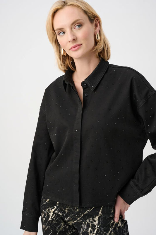 Cropped Rhinestone Denim Blouse