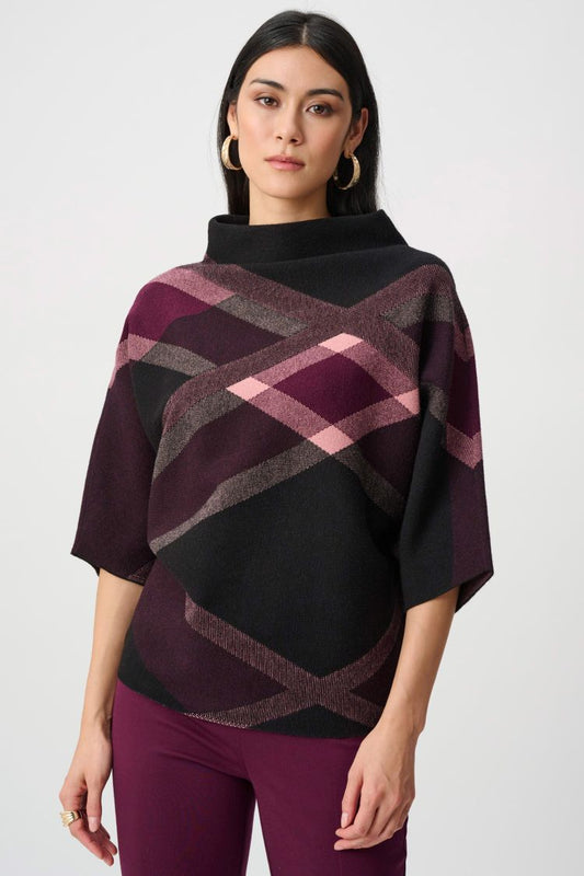 Plaid Funnel Neck Sweater