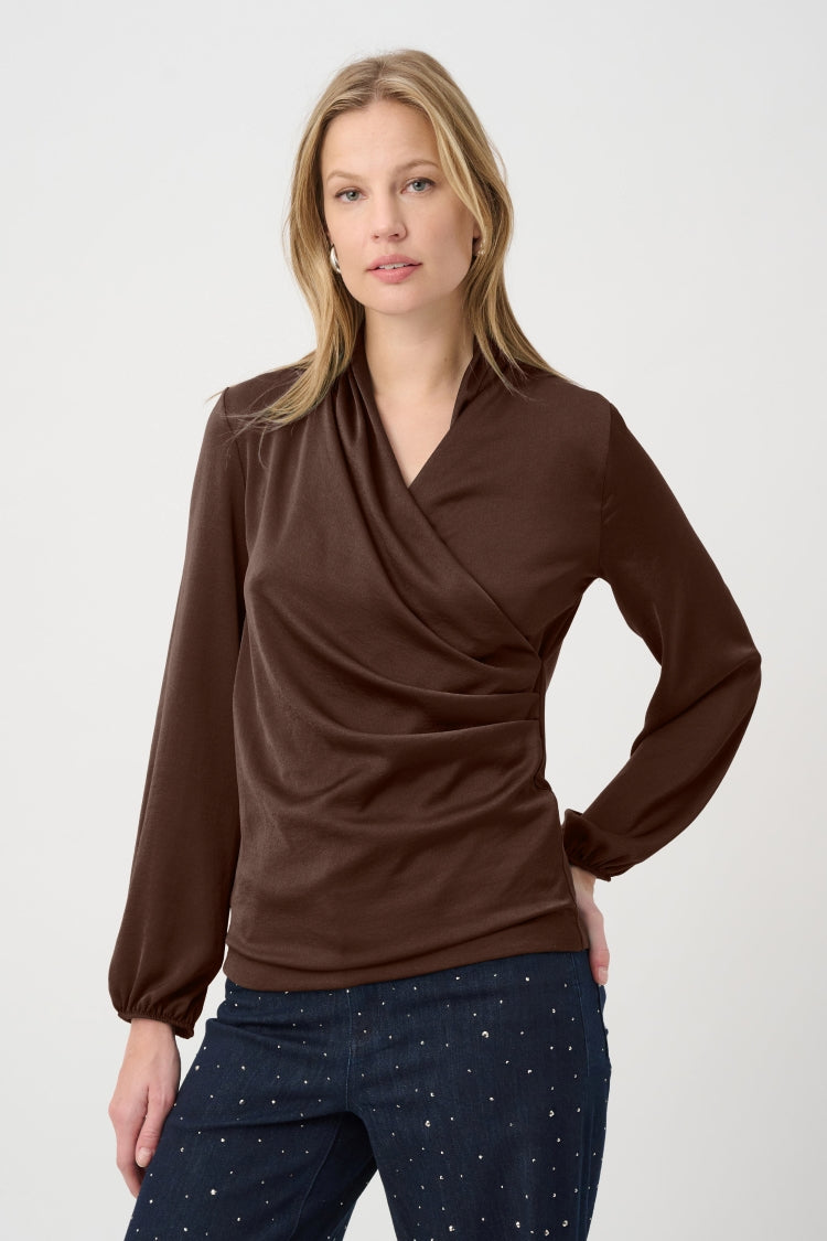 Joseph Ribkoff Faux-Wrap Satin Top