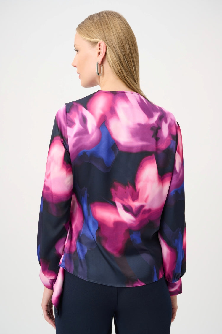 Women's Floral Satin Wrap Top