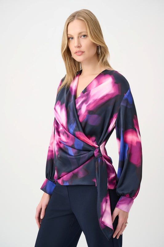 Women's Floral Satin Wrap Top