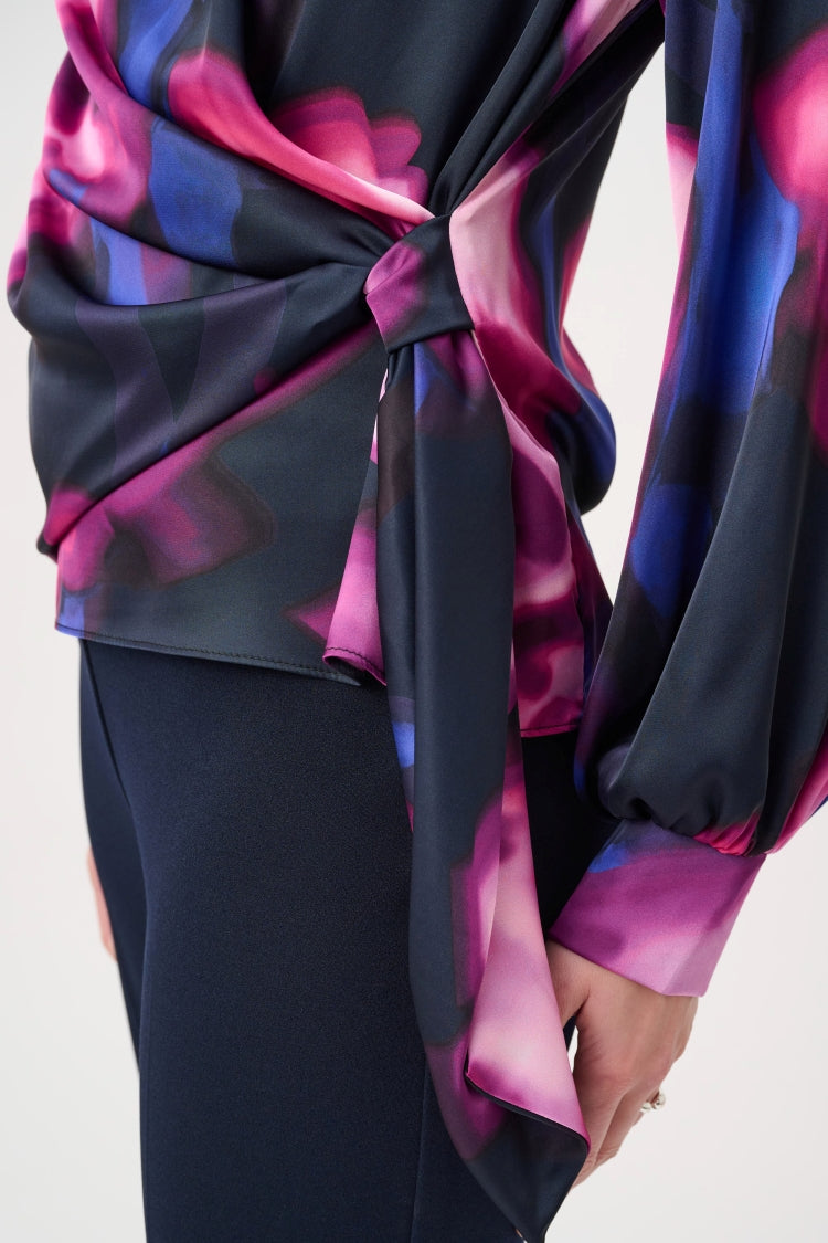 Women's Floral Satin Wrap Top