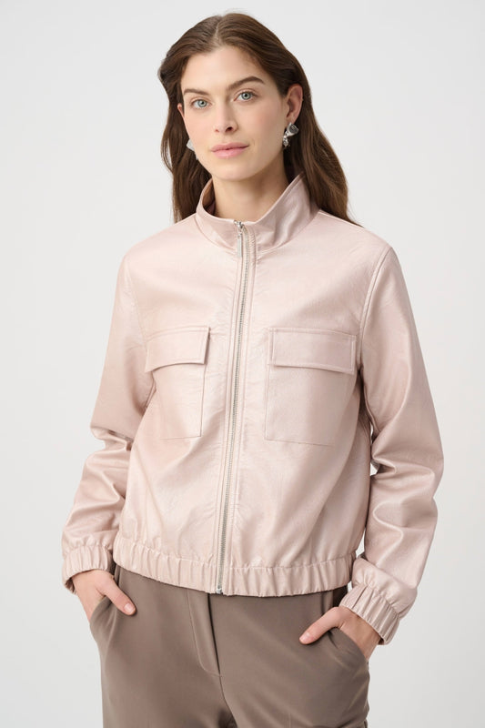 Joseph Ribkoff Metallic Leatherette Bomber Jacket