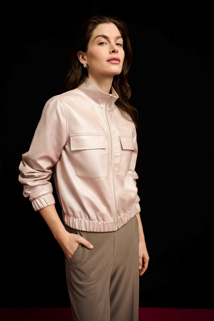 Joseph Ribkoff Metallic Leatherette Bomber Jacket