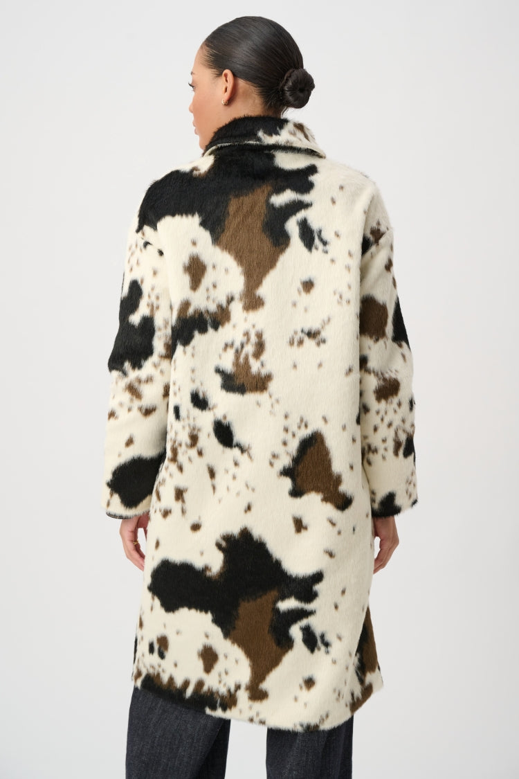 Joseph Ribkoff Cow Print Faux Fur Coat