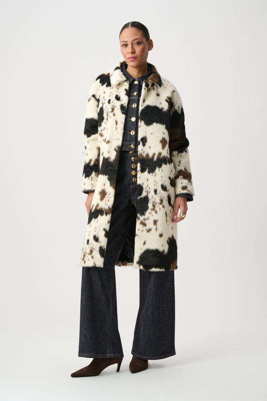 Joseph Ribkoff Cow Print Faux Fur Coat