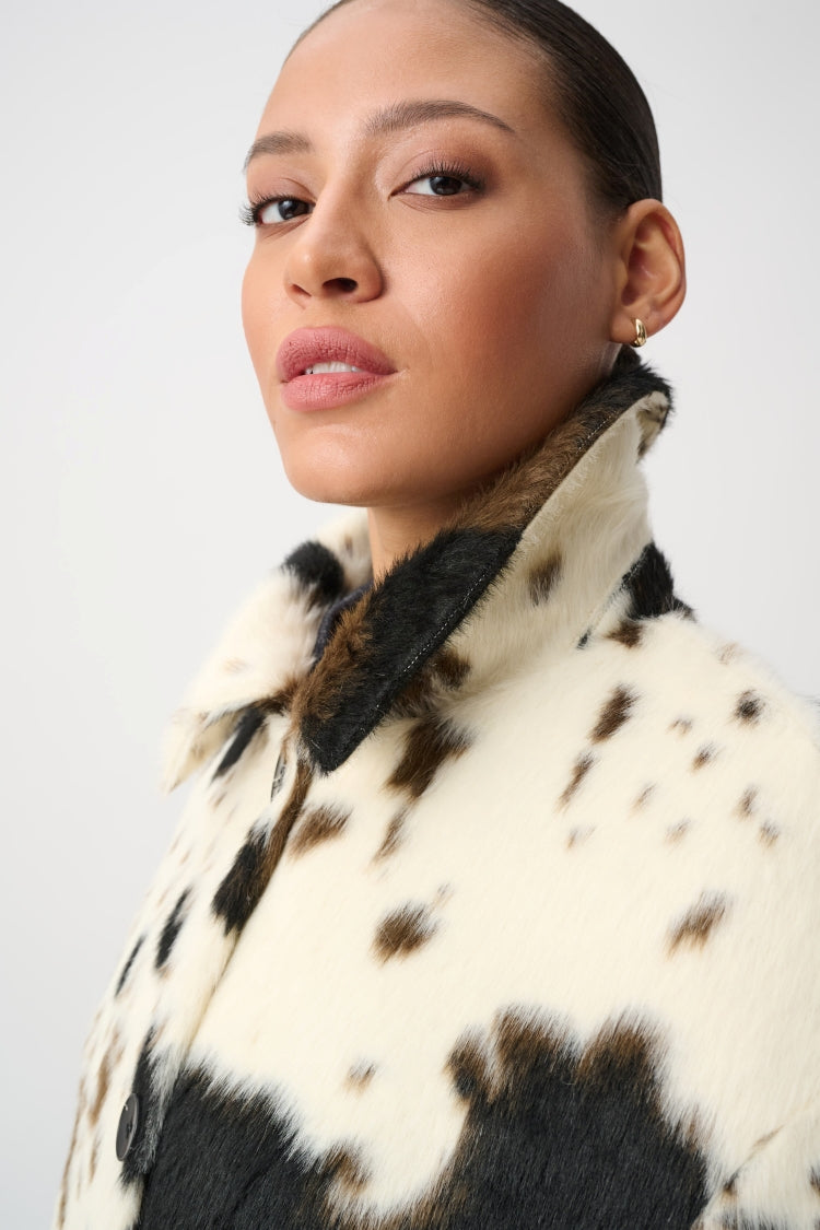 Joseph Ribkoff Cow Print Faux Fur Coat