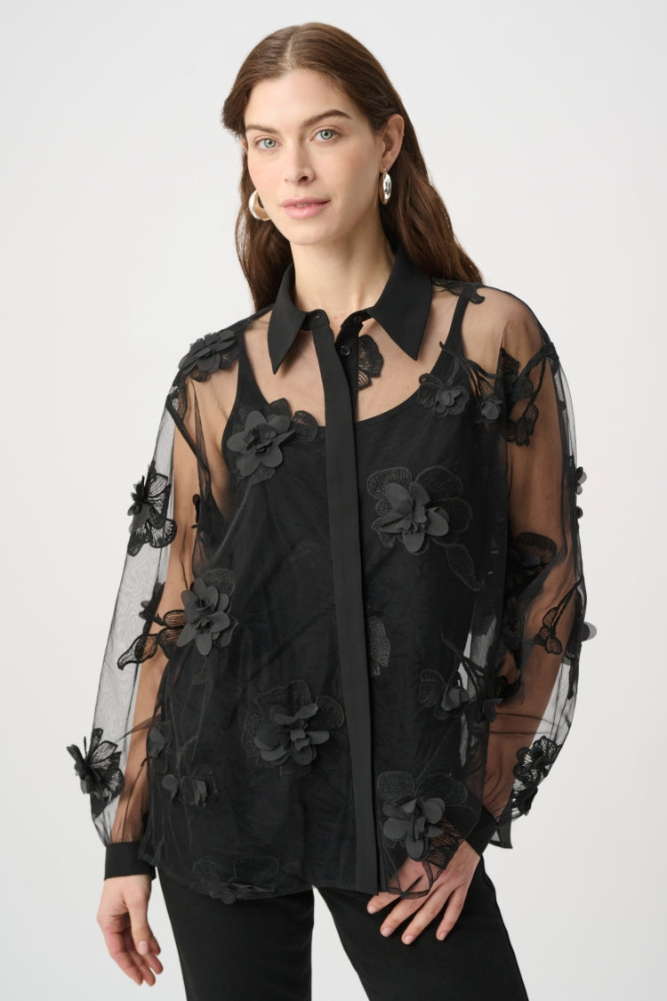 Joseph Ribkoff Floral Embroidered Sheer Top