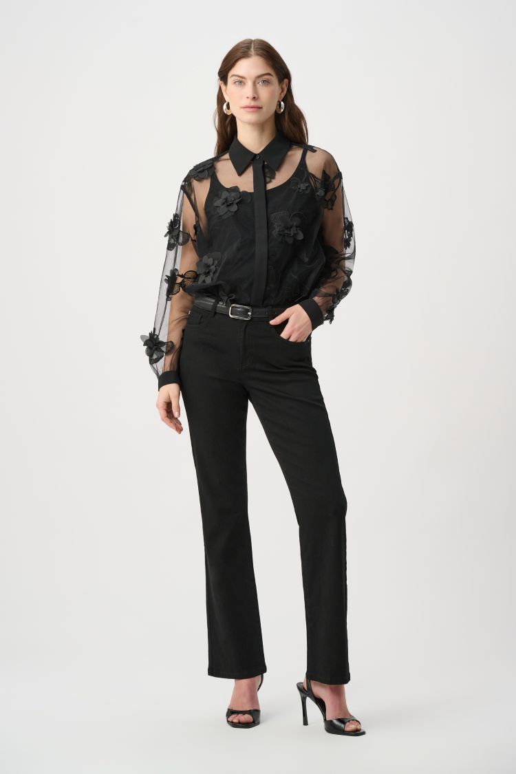 Joseph Ribkoff Floral Embroidered Sheer Top