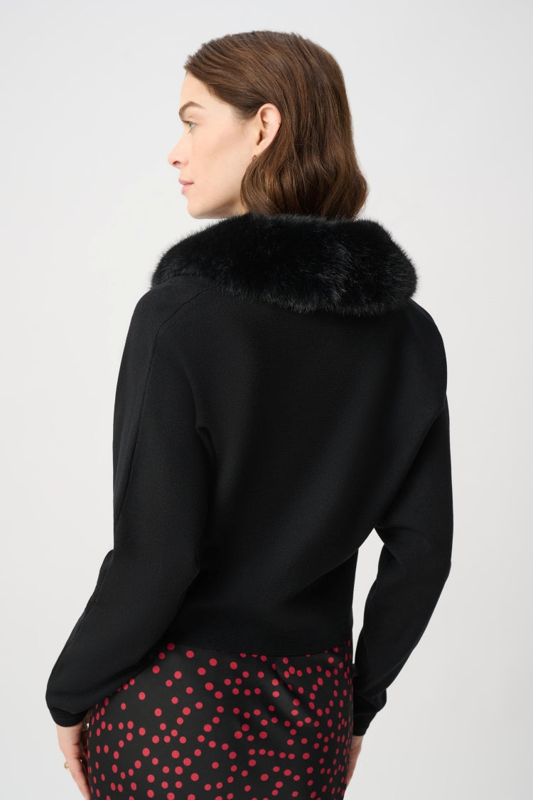 Joseph Ribkoff Faux Fur Collar Knit Top