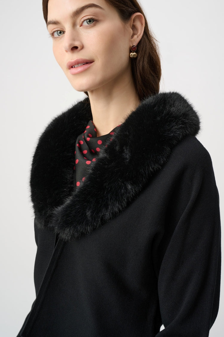 Joseph Ribkoff Faux Fur Collar Knit Top