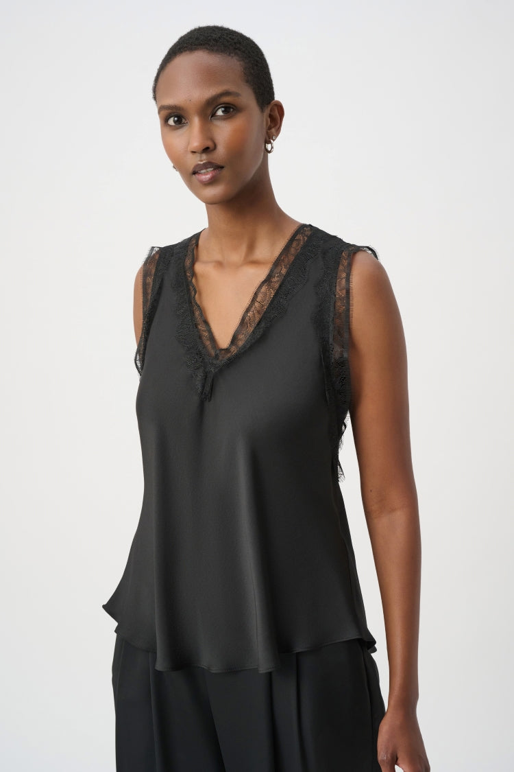 Joseph Ribkoff Lace Trim V-Neck Top