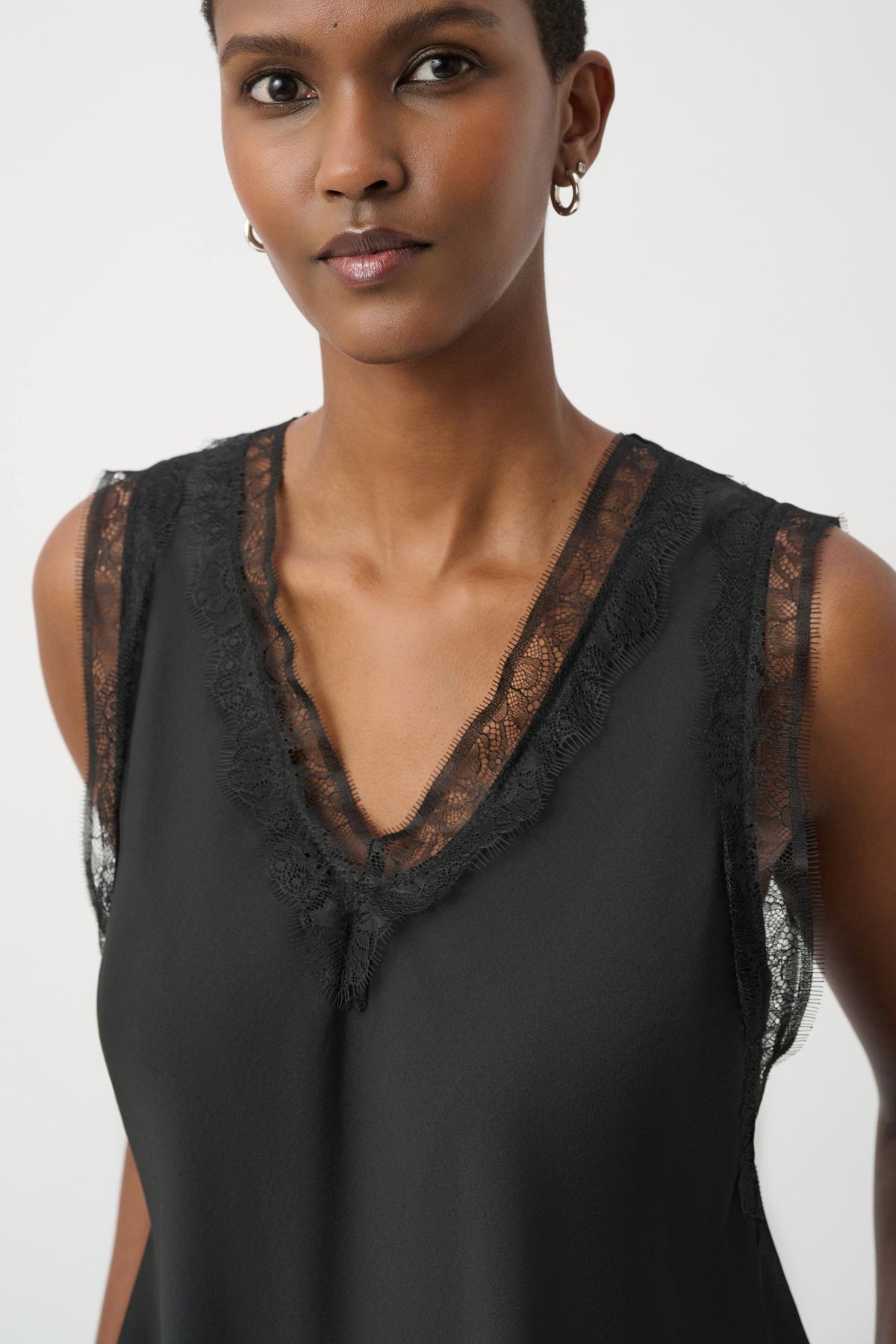 Joseph Ribkoff Lace Trim V-Neck Top