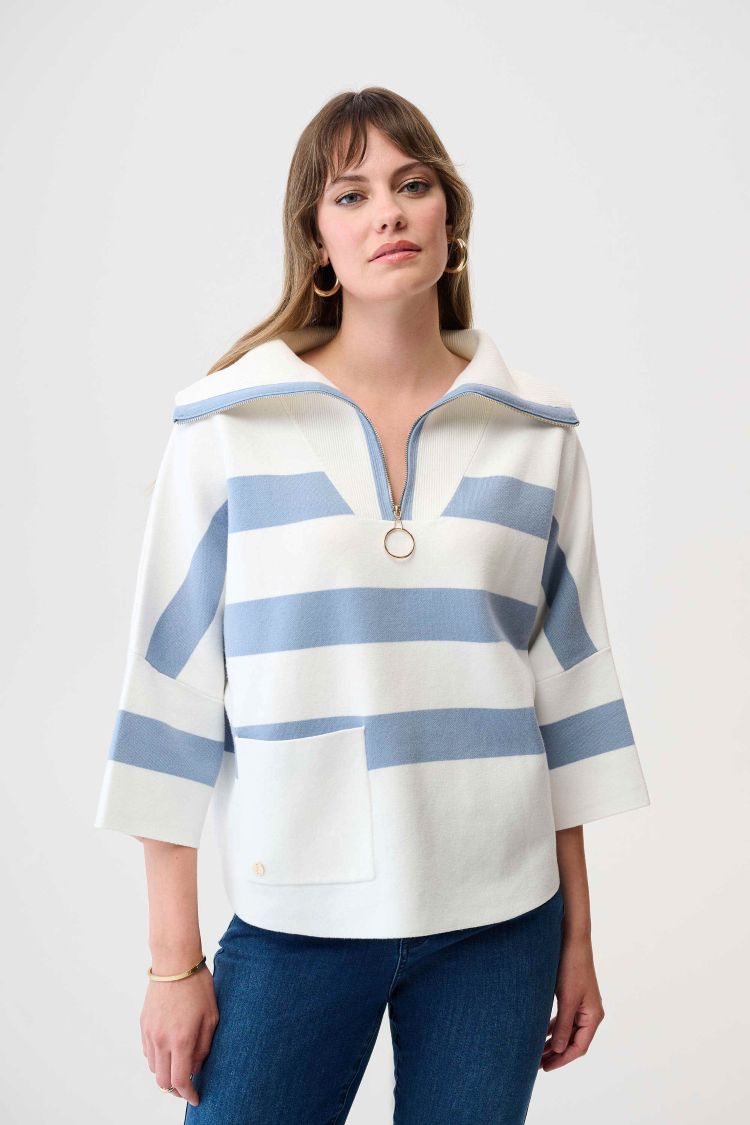 Stripe Boxy Half Zip Sweater