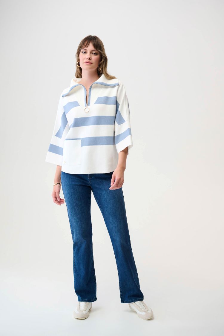 Stripe Boxy Half Zip Sweater