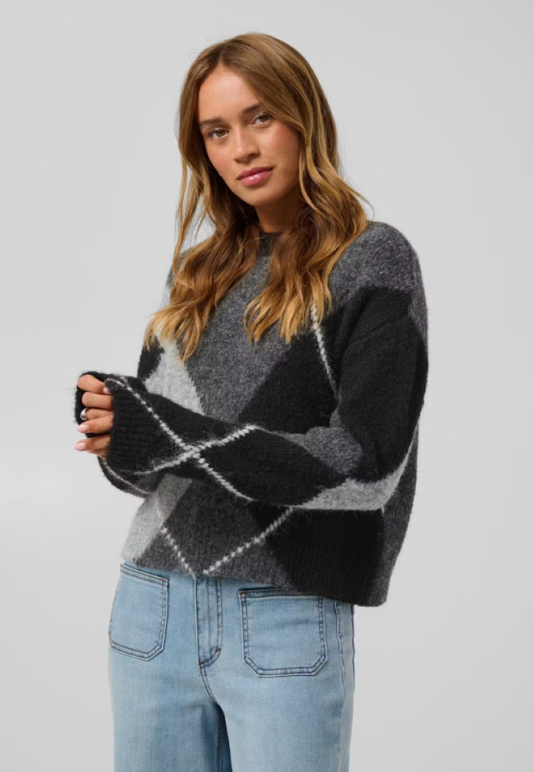Kaffe Diamond Pattern Cropped Sweater