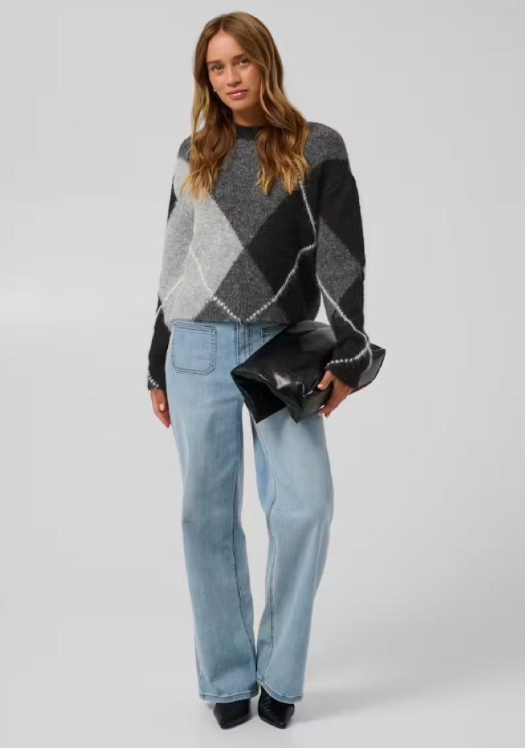 Kaffe Diamond Pattern Cropped Sweater