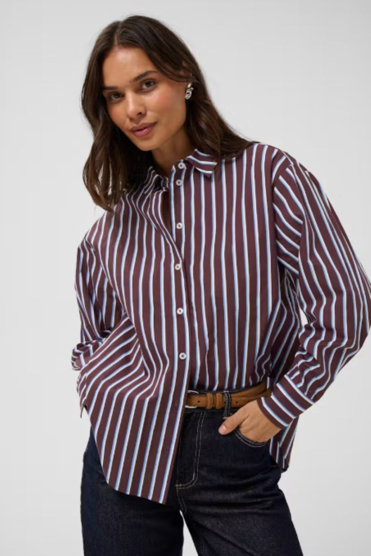Kaffe Striped Relaxed-Fit Button-Front Shirt