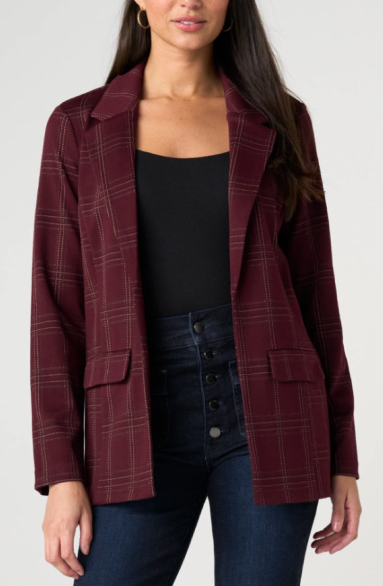 Liverpool Burgundy Plaid Boyfriend Blazer