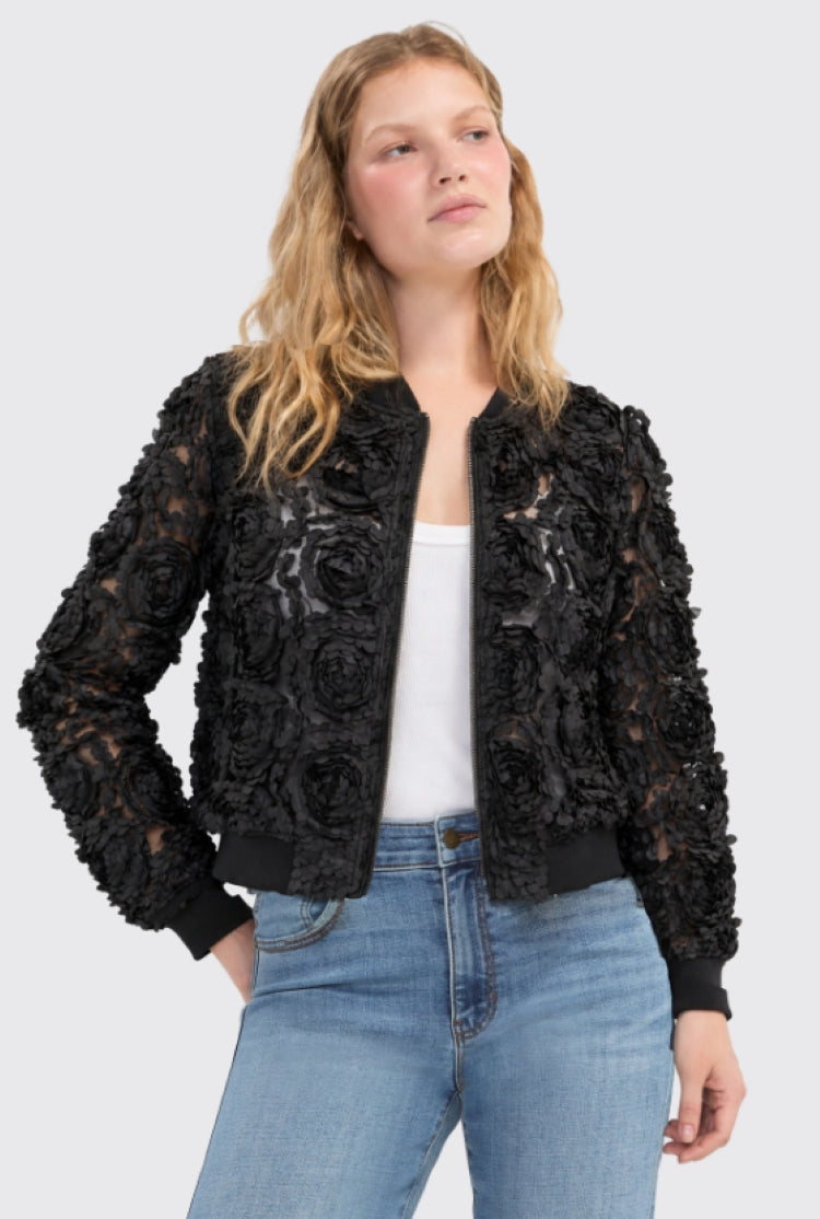 Liverpool Black Rosette Mesh Bomber Jacket