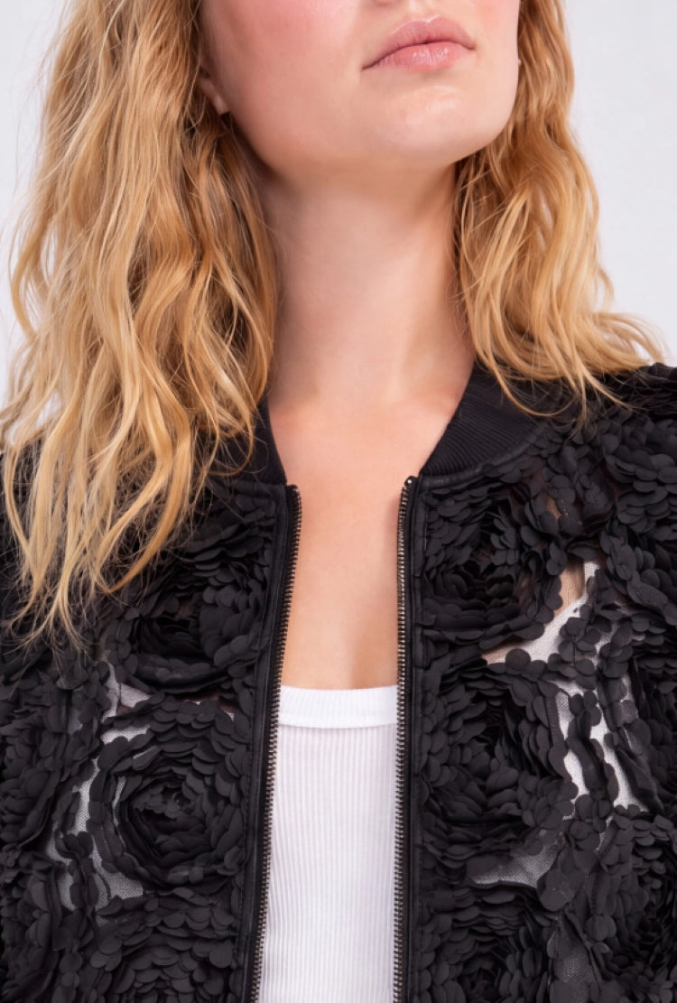 Liverpool Black Rosette Mesh Bomber Jacket