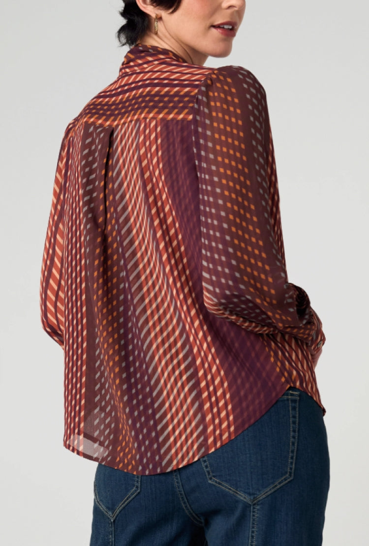 Liverpool Geometric Print Tie Neck Blouse