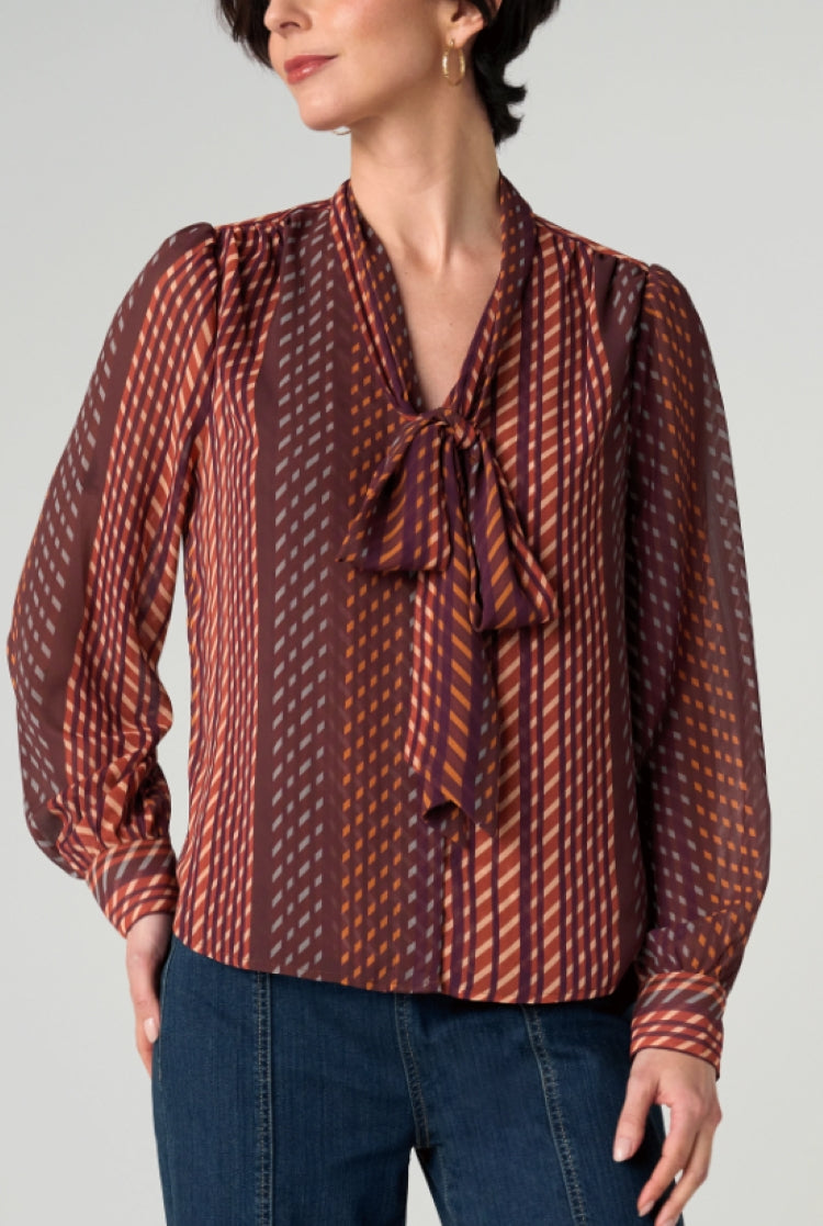 Liverpool Geometric Print Tie Neck Blouse
