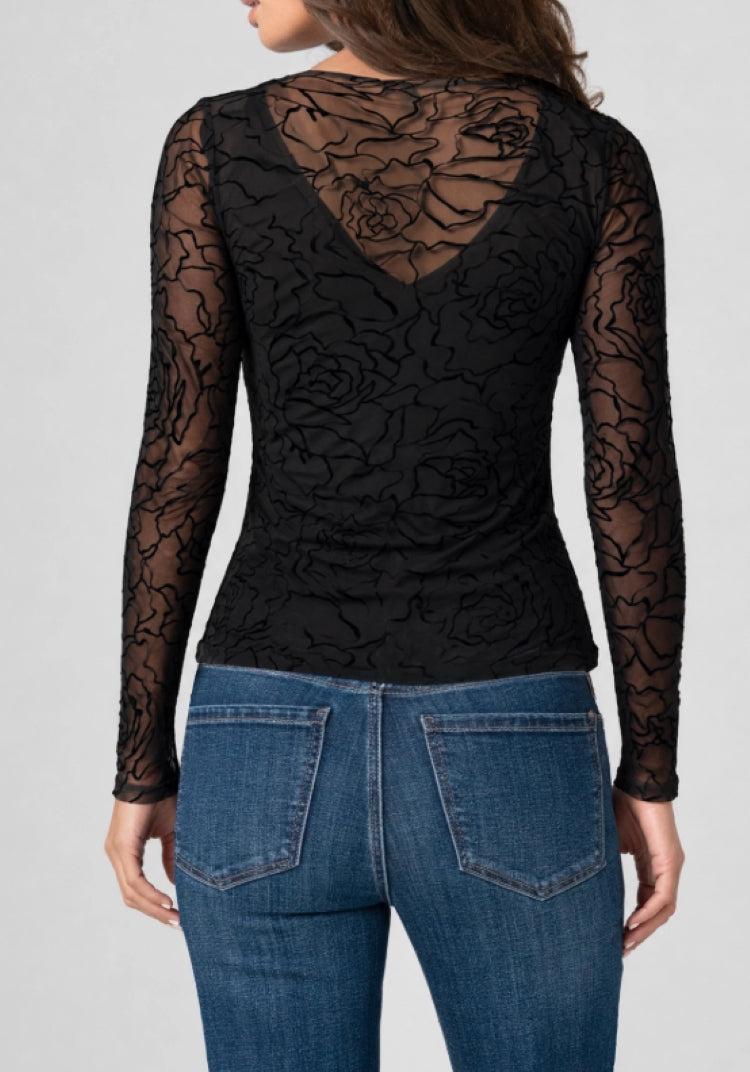 Liverpool Floral Mesh V-Neck Top