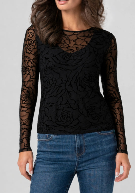 Liverpool Floral Mesh V-Neck Top
