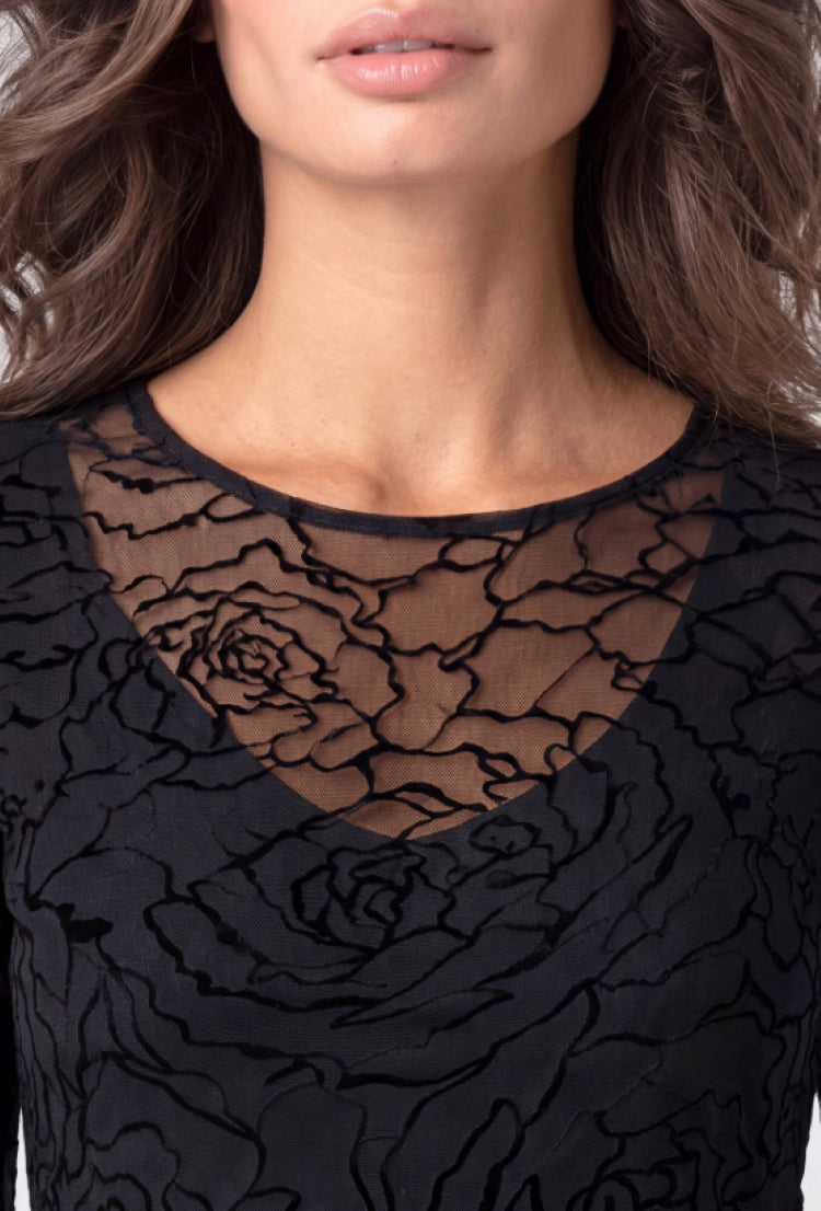 Liverpool Floral Mesh V-Neck Top
