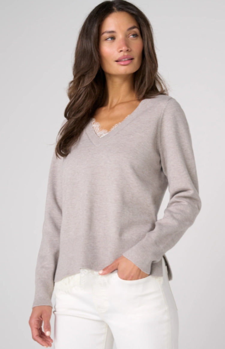 Liverpool Lace Trim V-Neck Sweater