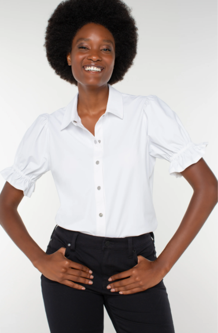 Snap Front Puff Sleeve Shirt