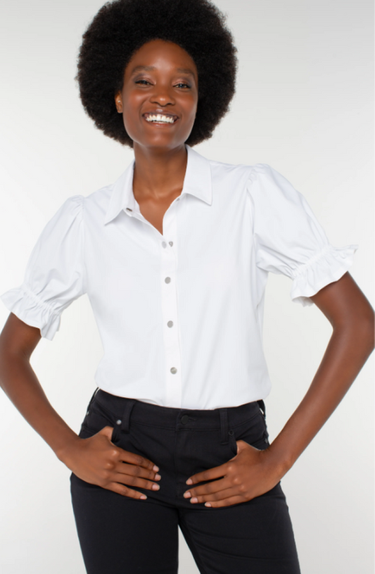 Snap Front Puff Sleeve Shirt