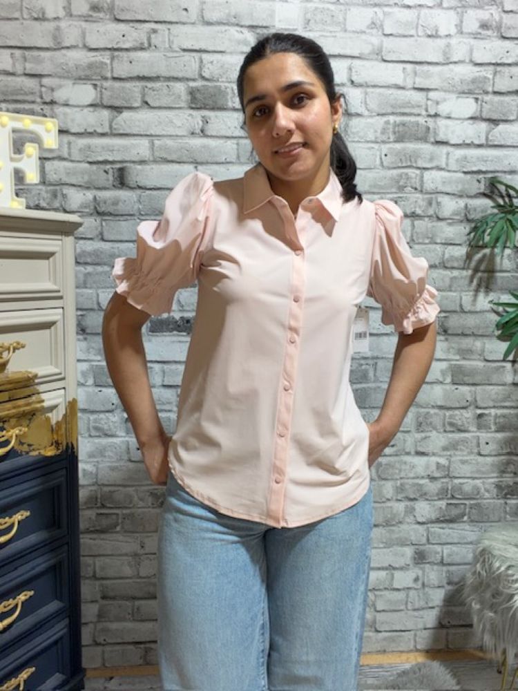 Snap Front Puff Sleeve Shirt