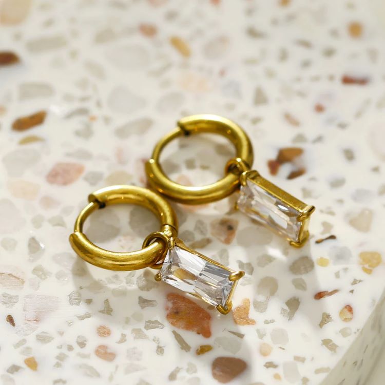 CACA - Boucles d'oreilles pendantes en cristal transparent d'inspiration vintage