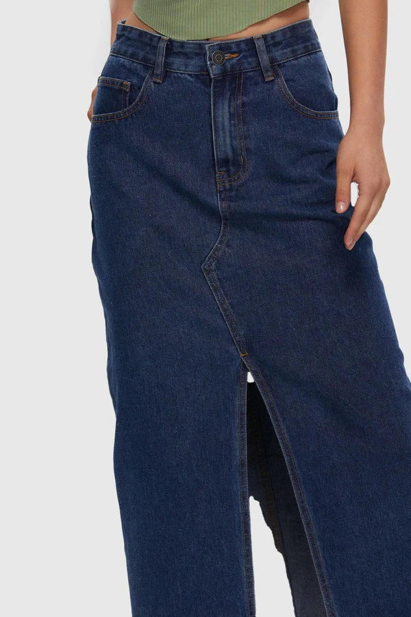 Jupe mi-longue en jean