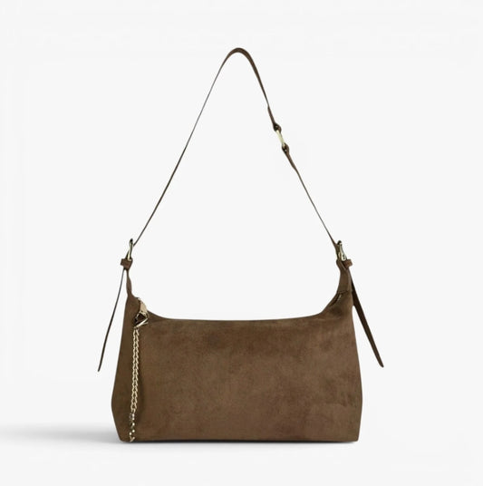 SKYLA IVY Faux Suede Shoulder Bag Chocolate