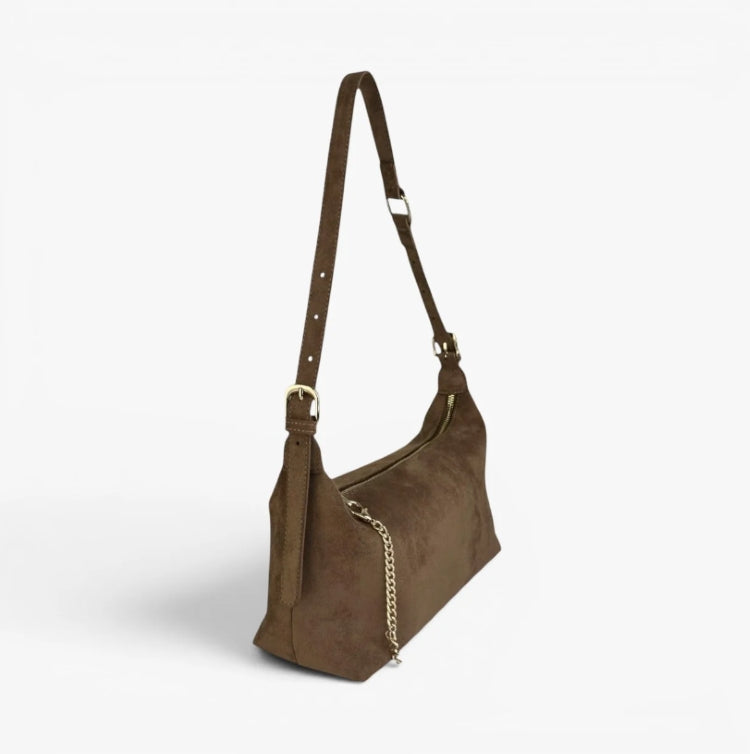 SKYLA IVY Faux Suede Shoulder Bag Chocolate