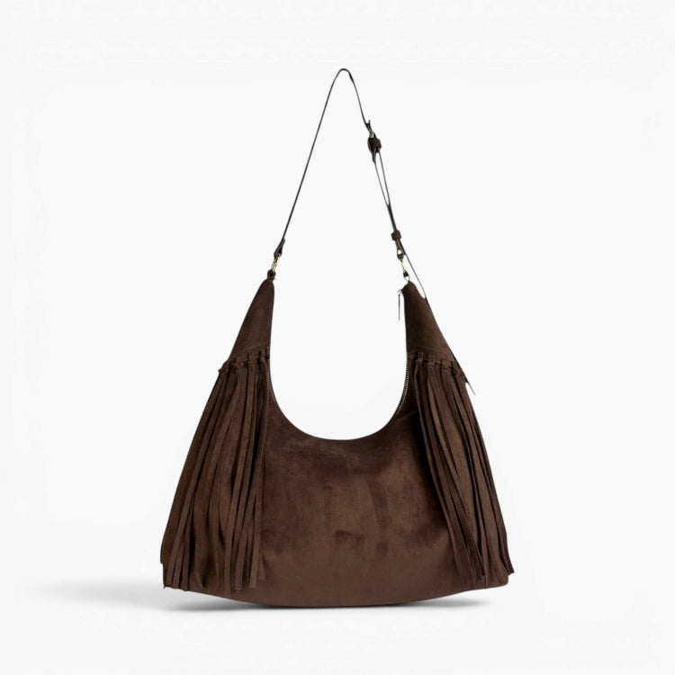 SKYLA JACKIE Faux Suede Fringe Hobo Bag